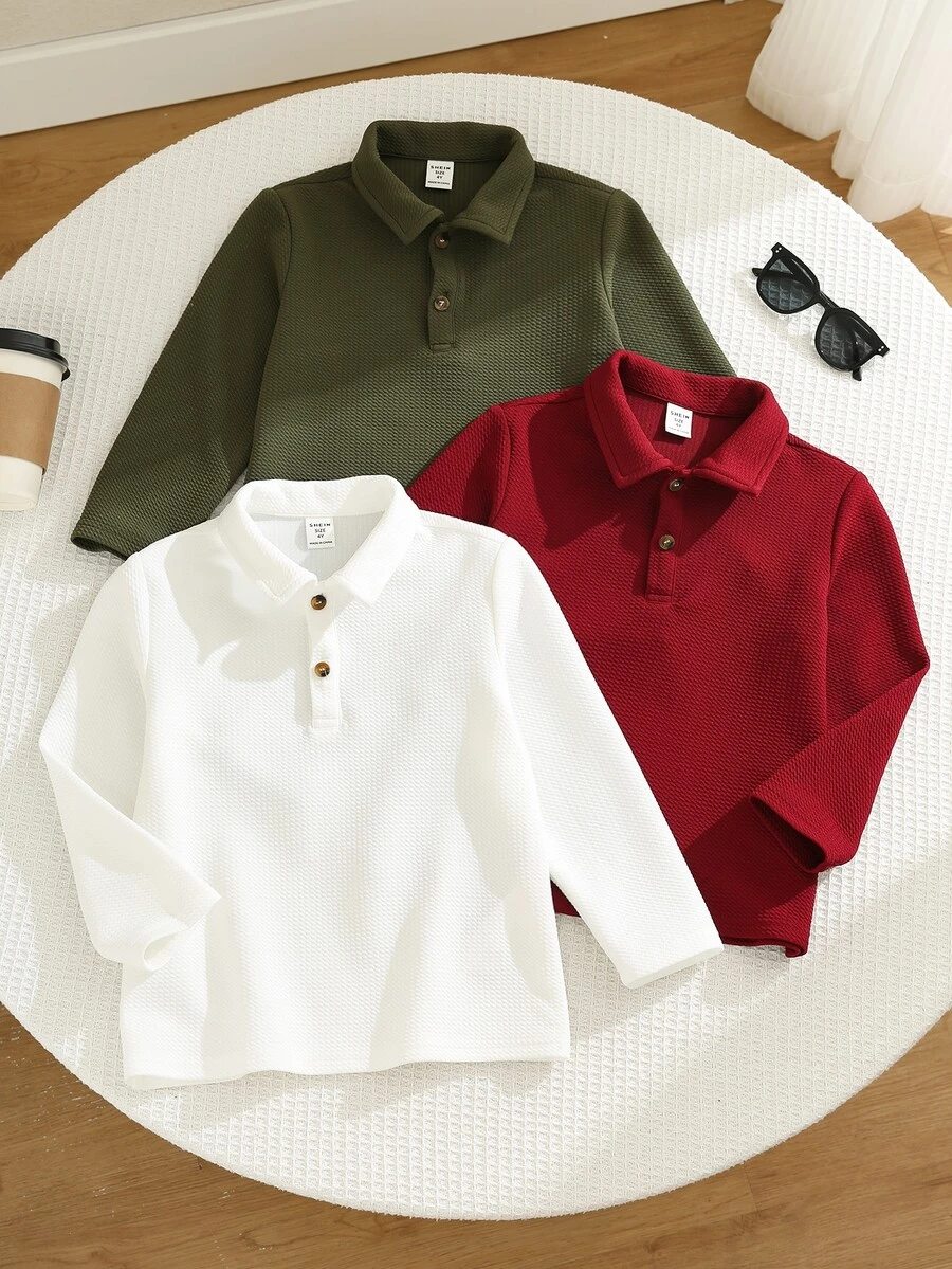 SHEIN 3 chiếc áo polo cho bé trai - Nhiều màu - Xem 1