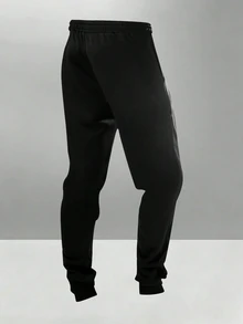 Men's Barbell Pattern Long Sleeve Top And Pants Casual Daily Sports Set - Black - View 4