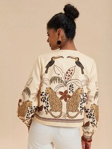 Travachic 女款花卉印花休閒波希米亞復古百搭日常旅行夾克，黑色，秋季 - 彩色 - 查看 5