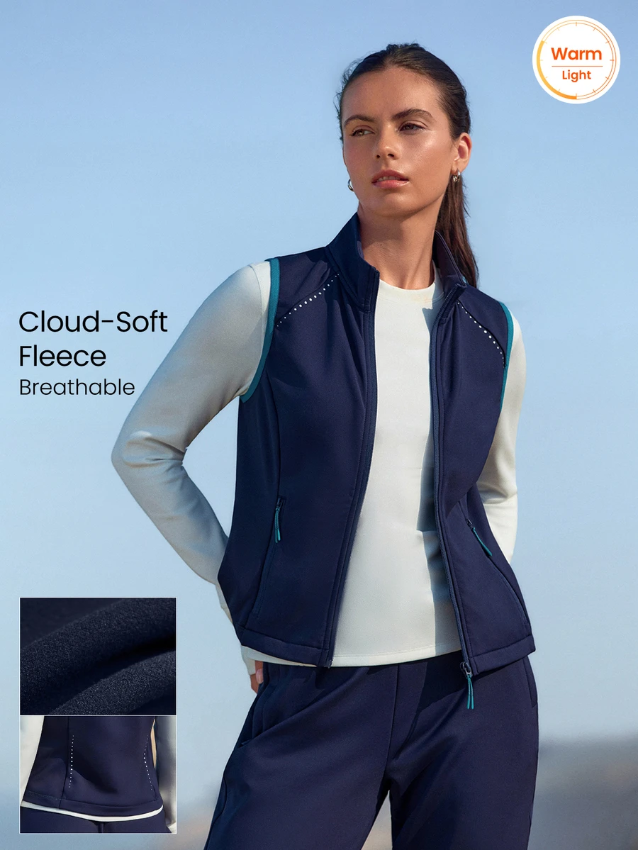 GLOWMODE Running Collection Winter Energy Fleece-Lined Winter Running Vest With Curved Side Panels, Zip Pockets & Reflective Details Outdoor Fall Winter Wear - Ink Blue - View 1