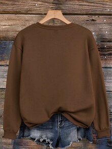 Resyla Women's Regular Fit Crew-Neck Sweatshirt With "Coffee" Letter Print - Mocha Brown - View 2
