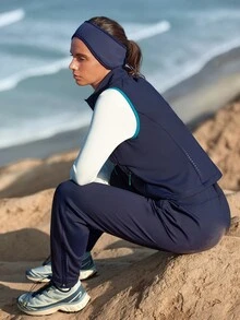 GLOWMODE Running Collection Winter Energy Fleece-Lined Winter Running Vest With Curved Side Panels, Zip Pockets & Reflective Details Outdoor Fall Winter Wear - Ink Blue - View 8