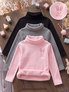 Cozy Pixies 3pcs -Pack Baby Girl Cartoon Rabbit Embroidery High-Neck Long-Sleeve Autumn Tops - Multicolor - View 2