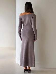Aloruh Gaun Sweater Wanita, Musim Gugur, Musim Dingin - Coklat - View 2