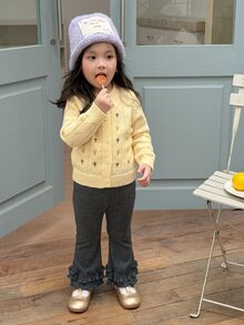 DAZY Baby Girl Ruffle Hem Flared Comfortable Solid Color Bottoms - Grey - View 3