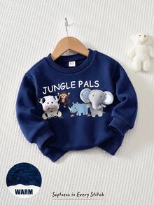 Cozy Pixies 嬰兒男孩女孩通用卡通動物3D牛象猴犀牛圖案針織軟綿圓領長袖套頭衛衣 秋冬款 - 藏蓝色 - 查看 6