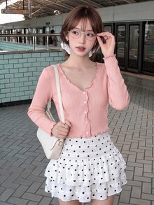 K-Vae 女款素色休閒百搭日常穿著長袖T恤 - 粉色 - 查看 3