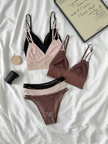 Napfluff 6pcs Casual Comfortable Fresh Triangle Cup Bra Set - Multicolor - View 1
