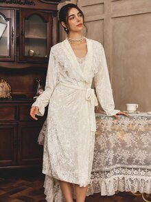 Côtesoire Lace Cami Sleep Dress & Belted Robe - White - View 6