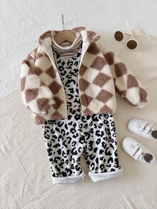 SHEIN 中性嬰兒男/女童幼兒秋冬休閒可愛豹紋燈芯絨連身褲吊帶褲，嬰兒連身褲，嬰兒冬季衣物，萬聖節 - 彩色 - 查看 5