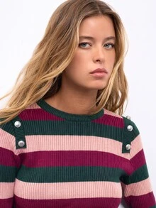 Nöista Women's Street Striped Colorblock Long Sleeve Sweater Holiday - Burgundy - View 6