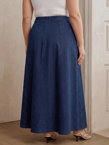 Anewsta Plus Women's New Casual Fashion Vacation Spring/Summer White Plus Size Skirt - Navy Blue - View 2