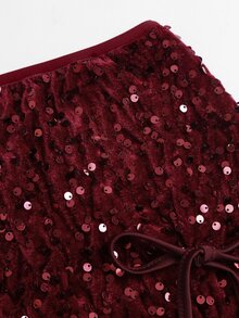 Sweetra Women's Fashionable Two-Tone Sequin Embellished Elegant Skirt - Burgundy - View 6