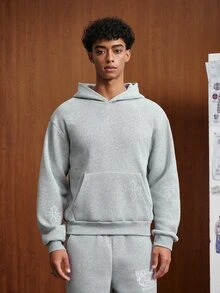 TOKVUE 男士連帽衛衣，極簡圖案刺繡工藝，男士秋冬連帽衛衣，灰色衛衣，寬鬆落肩版型，衛衣面料，休閒舒適百搭，適合外出、通勤、街頭風、通勤、旅行、度假、日常穿著等 - 灰色 - 查看 1