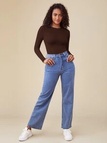 SHEIN BASICS 1件純色修身T恤連身衣/春夏女款日常居家服 白色極簡簡約基礎款 - 棕色 - 查看 7