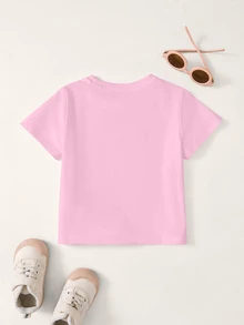 LOONEY TUNES X SHEIN Young Girl Letter Graphic Casual Daily Short Sleeve T-Shirt - White - View 2