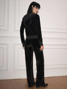 CHAOSSORY CHAOSSORY Napoleon Y2K Women's 2 Pieces Velvet Hoodie And Sweatpants Set - Black - View 2