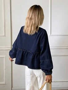 Livesso Women Denim Tops Everyday Date - Dark Wash - View 2
