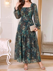 Amorya Women's Floral Print Casual Romantic Elegant Party Brunch Tea Party Long Dress Fall - Green - View 1