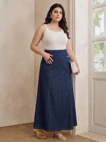 Anewsta Plus Women's New Casual Fashion Vacation Spring/Summer White Plus Size Skirt - Navy Blue - View 6