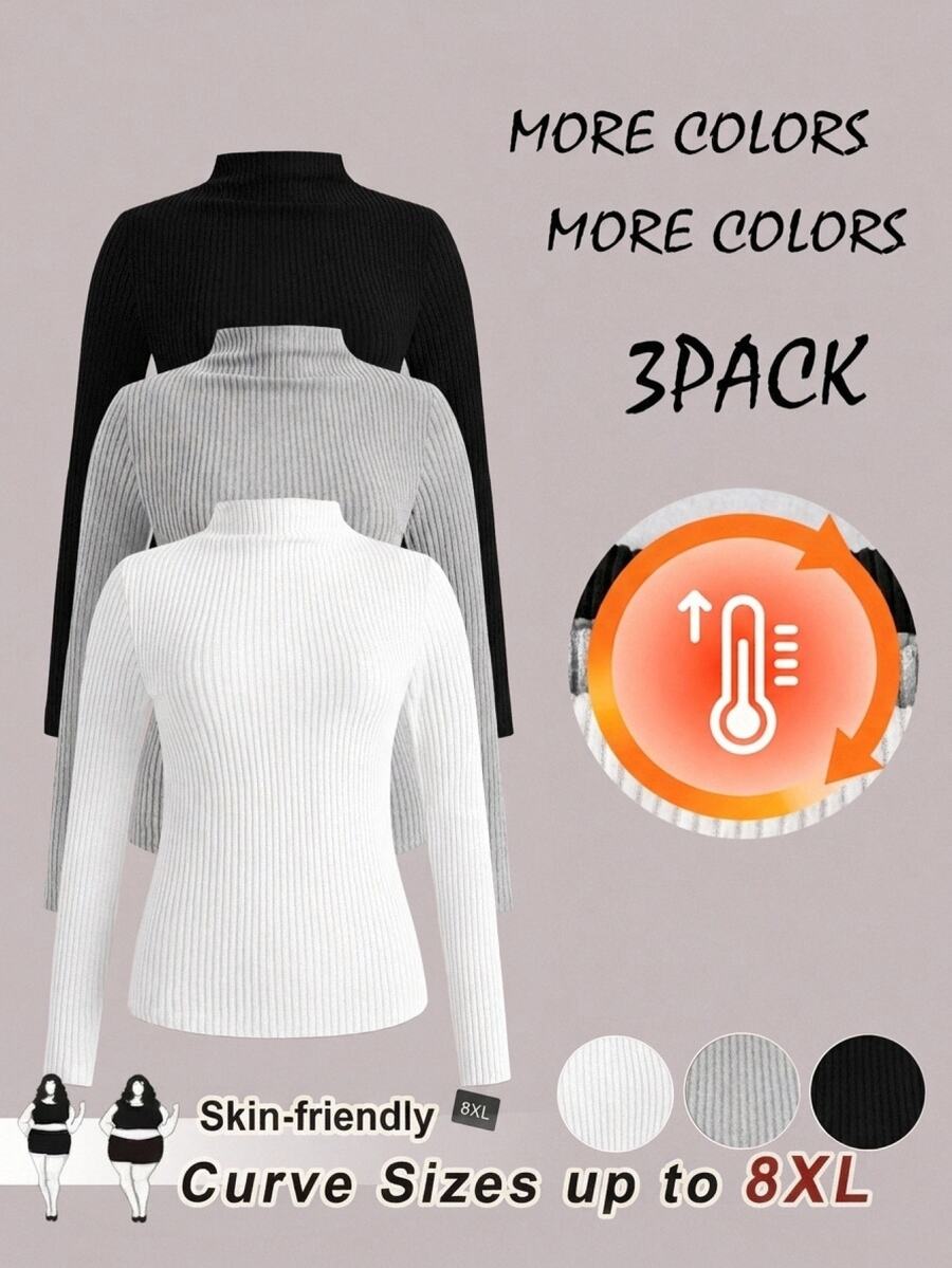 SHEIN CURVE+ 3 قطع تي شيرت مقاس كبير - أخضر عسكري - مشاهدة 1