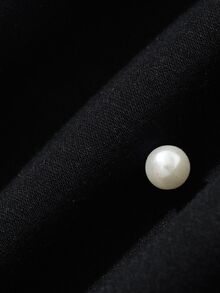 FRIFUL 女款初秋新款韓式風格珠飾裝飾不對稱肩鬆垮版衛衣 - 黑色 - 查看 6