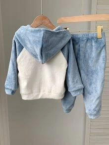 SHEIN Baby Boy Autumn/Winter Plush Blue Dinosaur Outfit Suitable For Holidays, Halloween, Christmas - Baby Blue - View 2