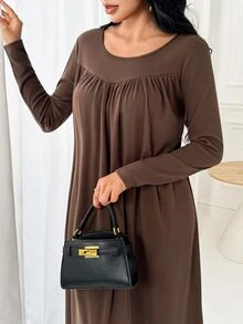 Yasmyna Women's Solid Color Pleated Casual Party Travel Arabian Dress - Brown - View 5