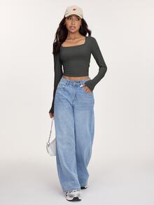 SHEIN BASICS 3件組純色針織長袖修身圓領短版女款T恤上衣，黑色、灰色、白色，秋季基礎款，適合日間辦公、日常休閒穿搭 - 彩色 - 查看 9