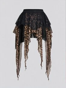 Sweetra Rok Mini Vintage Asimetris Motif Renda Bohemian Ukuran Besar untuk Musim Gugur - MultiWarna - View 1