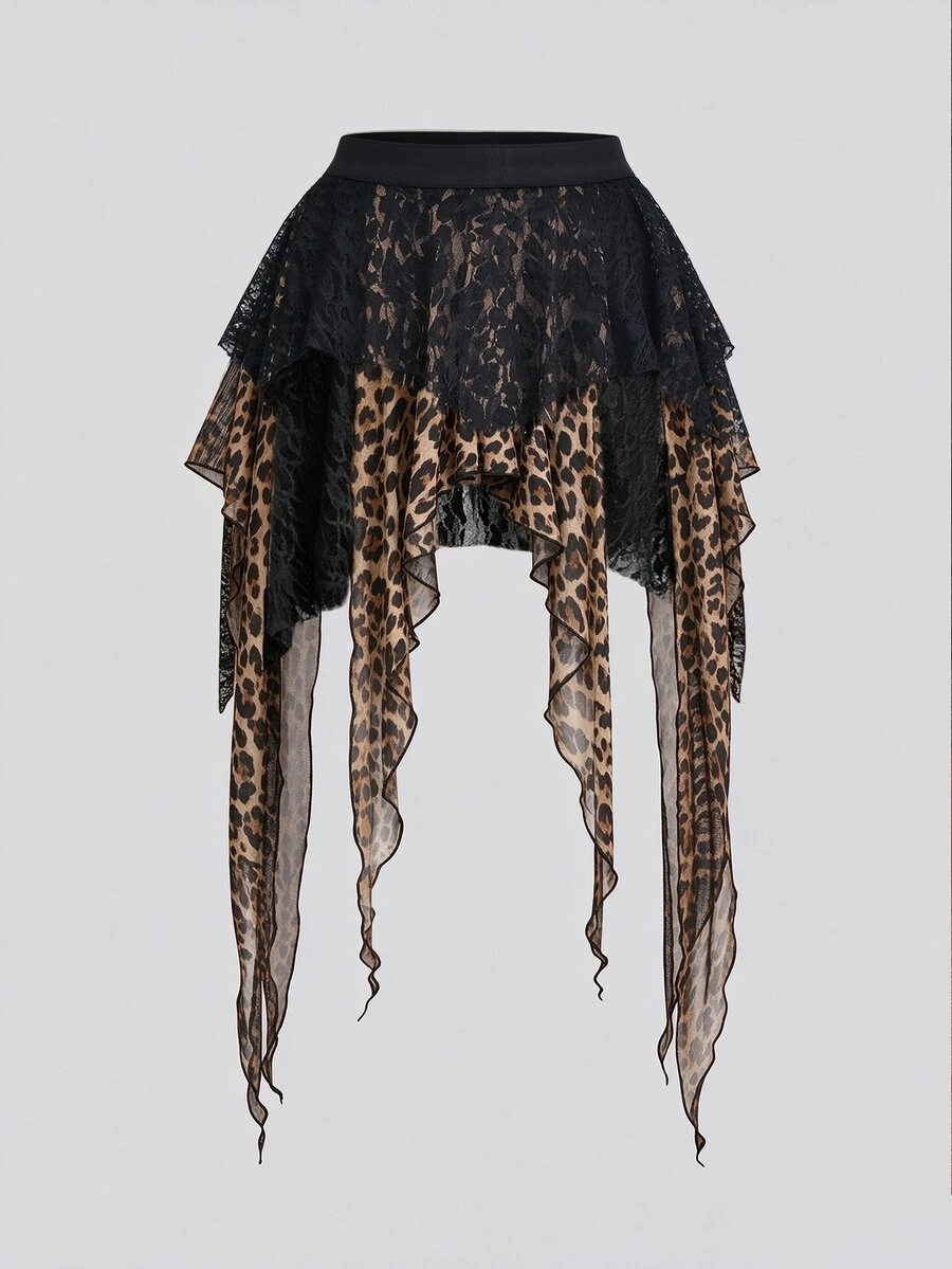 Sweetra Rok Mini Vintage Asimetris Motif Renda Bohemian Ukuran Besar untuk Musim Gugur - MultiWarna - View 1