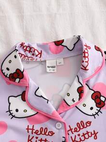 HELLO KITTY AND FRIENDS | SHEIN 女童卡通印花上衣與長褲家居服 嬰兒粉色 秋季公主風 - 紫色 - 查看 3