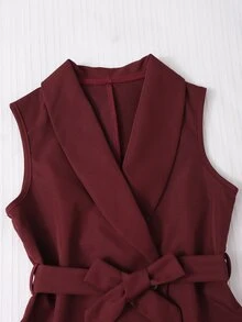 Tween Girl Knotted Waist Vest Jacket And Long Pants Casual Daily Outfit Set - Burgundy - View 6