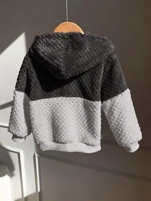 SHEIN 中性嬰兒男/女嬰秋季/冬季保暖內裡加厚拼色拼接連帽夾克，嬰兒男童秋冬裝，復古風 - 彩色 - 查看 2