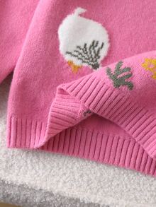 SHEIN 女童秋冬新款玫瑰紅+可愛卡通鴨印花插肩袖套頭圓領高領可翻領長袖針織毛衣，柔軟舒適面料，適合假期、外出、派對、休閒購物、觀光，春秋單穿，冬季可搭配大衣、風衣等層次穿搭 - 玫紅色 - 查看 7