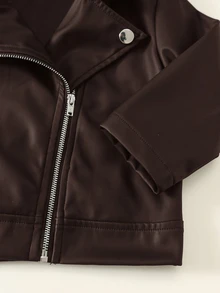 SHEIN 男嬰純色酷帥長袖開襟秋季夾克外套 - 棕色 - 查看 7