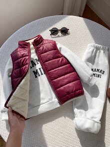 SHEIN 3件組男孩秋冬休閒圓領長袖套頭衛衣、長褲、厚抓絨背心，男孩秋冬套裝、外套套裝、運動套裝 - 彩色 - 查看 8