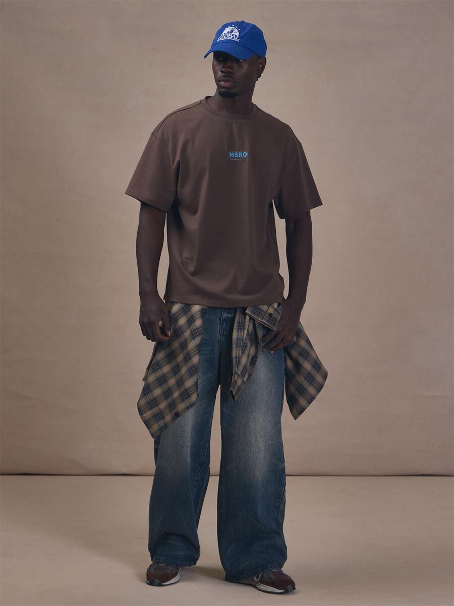 Musero Oversized Graphic Tshirt-"MSRO" Front Graphic Autum Winter Essentials - Brown - View 1