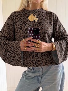 SHEIN EZwear 女款豹紋印花休閒百搭日常穿著T恤 - 彩色 - 查看 1