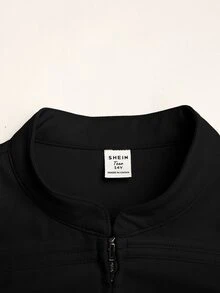 SHEIN 青少年女孩黑色雙排扣優雅街頭風小立領拉鍊夾克外套，秋冬款 - 黑色 - 查看 5