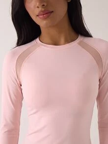 SHEIN BAE تي شيرت رياضي نسائي بأكمام طويلة من نوع راجلان بلون موحد - وردي فاتح - مشاهدة 6