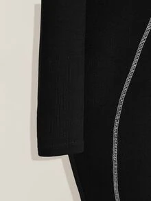 SHEIN ICON Plus Size Vintage Y2K Sexy Front Zipper Contrast Stitching Decor Slimming Tight Jumpsuit, Jumpsuit Outfit - Black and White - View 10