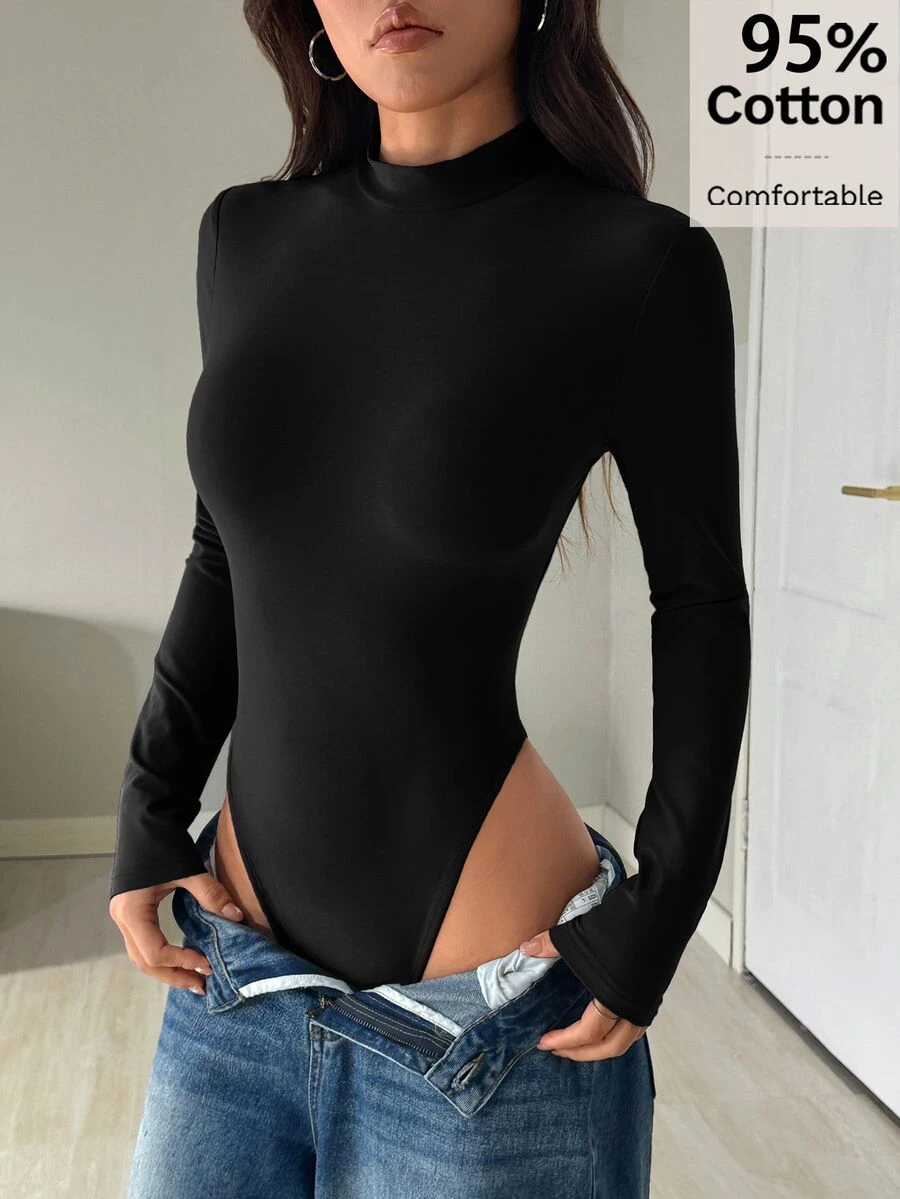 SHEIN EZwear 95%純棉女款長袖連身衣,女款秋冬服飾 - 彩色 - 查看 1