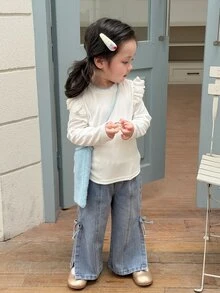 Dazy Kids Baby Girl Elastic Waist Casual Daily Denim Jeans - Black - View 10
