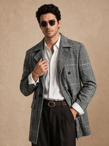 Core Aspect Men's Elegant 70s Casual Button Long Sleeve Lapel Trench Coat Office Formal Grey Blue Fall - Multicolor - View 5