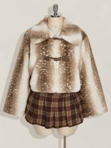 SHEIN ICON Plus Size Vintage Y2K Reindeer Pattern Faux Fur Coat, Christmas Reindeer Jacket - Brown - View 5