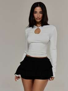 MUSERA White Long Sleeve Keyhole Cut Out Top Autumn Fall Winter Halloween Christmas Everyday Basics - White - View 2
