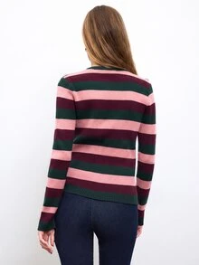 Nöista Women's Street Striped Colorblock Long Sleeve Sweater Holiday - Burgundy - View 5