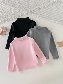 Cozy Pixies 3pcs -Pack Baby Girl Cartoon Rabbit Embroidery High-Neck Long-Sleeve Autumn Tops - Multicolor - View 3