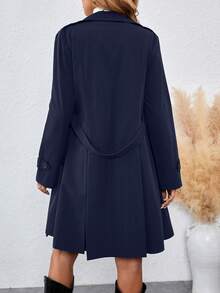 SHEIN Clasi 女款長領環扣收腰灰色風衣，秋冬女裝 - 藏蓝色 - 查看 2